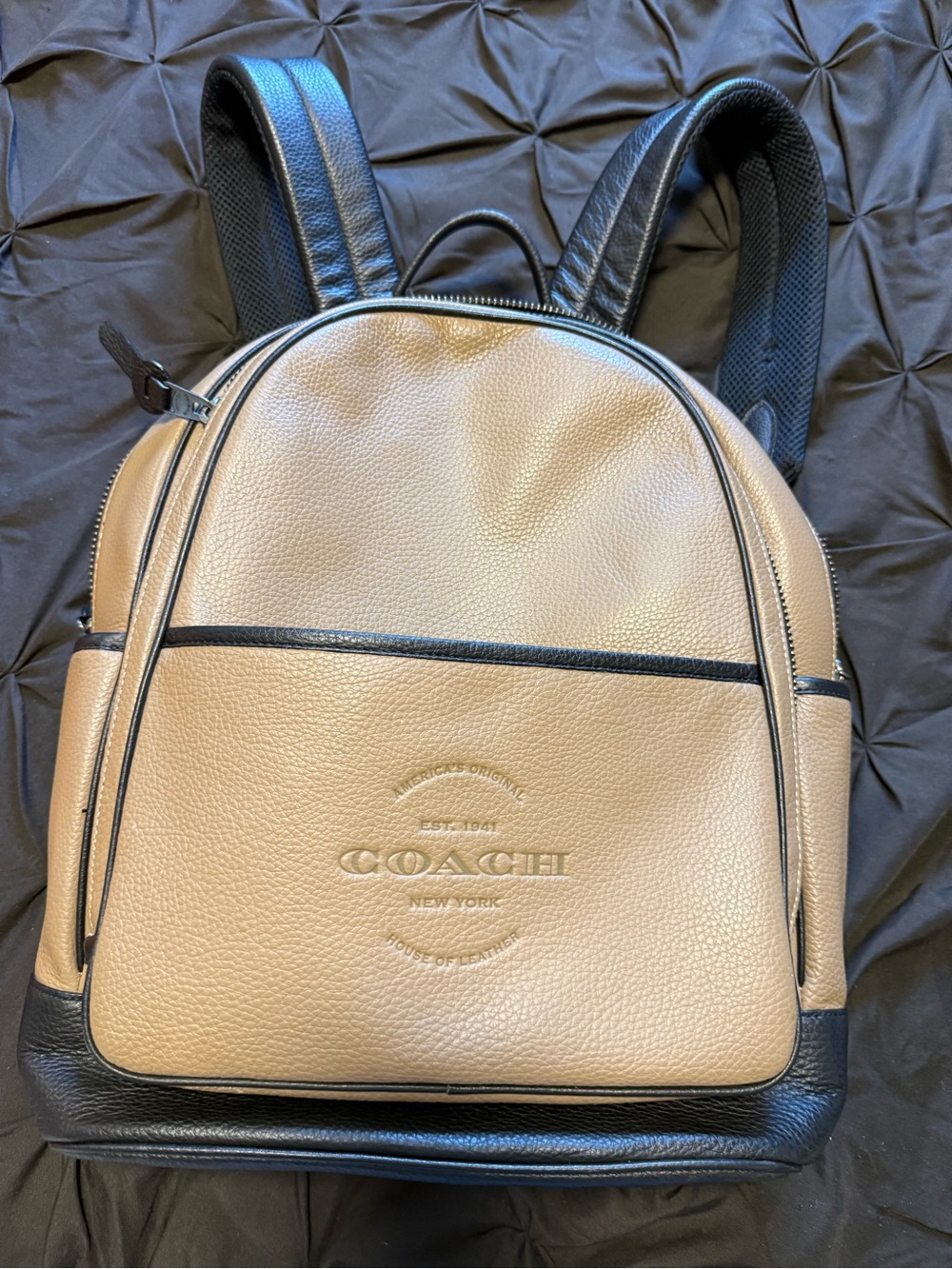 Coach Two-Tone Tan and Black Pebbled Leather Backpack